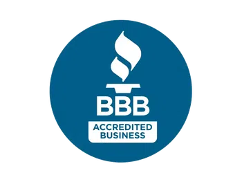 Better Business Bureau BBB Accredited Business logo with white flame icon on blue circular background