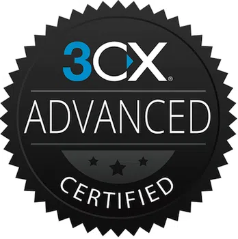 3CX Advanced Certified black badge with white and blue text and a star emblem in the center