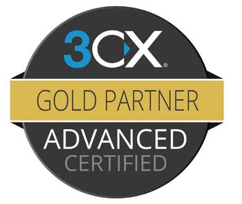 3CX Gold Partner Advanced Certified badge with black circle and gold banner design