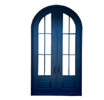Black iron front entry door with black hardware from Phoenix Iron Doors