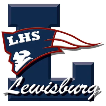 Lewisburg High School logo with a large navy L, a patriot head emblem, and cursive Lewisburg text