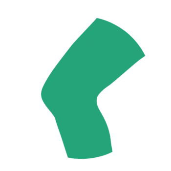 Simple green abstract shape resembling a bent knee or an elbow on black background