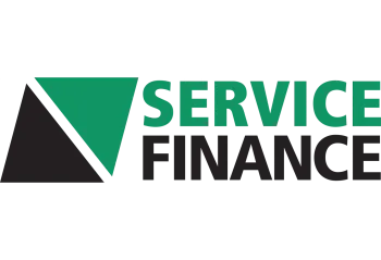 Service Finance logo with green and black triangle shapes and bold text on white background