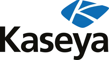 Kaseya logo with black text and a blue geometric icon above the letter K