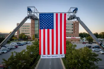 Flag flies on main Reid Health campus in remembrance of 9/11