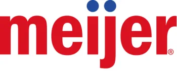 Meijer logo featuring bold red lettering with blue dots above the 'i'.