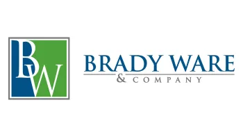 Brady Ware & Company logo featuring blue and green colors with stylized initials.
