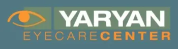 Logo of Yaryan Eyecare Center with an orange eye icon and white and orange text on teal background