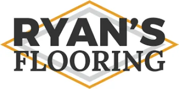Ryan's Flooring logo with bold black text and overlapping diamond shapes in orange and gray