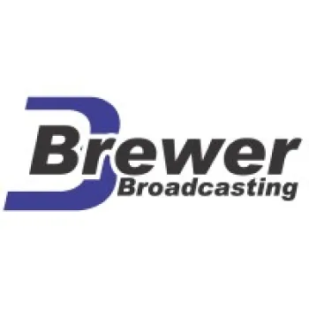 Logo of Brewer Broadcasting with stylized blue 'B' and black text on white background