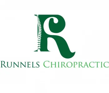 Logo for Runnels Chiropractic featuring a stylized green R with a spine graphic along its left edge.