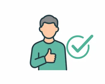 Illustration of a person giving a thumbs up next to a green check mark symbolizing approval or success