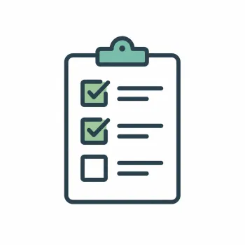Clipboard checklist with two green checked boxes and one empty box on a white background
