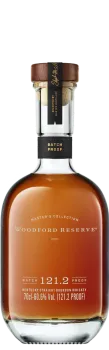 Woodford Reserve Master’s Collection Kentucky Straight Bourbon Whiskey 121.2 proof in glass bottle with wooden cork.