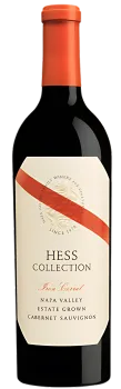 Bottle of Hess Collection Iron Caval Napa Valley estate-grown Cabernet Sauvignon with orange cap and label.