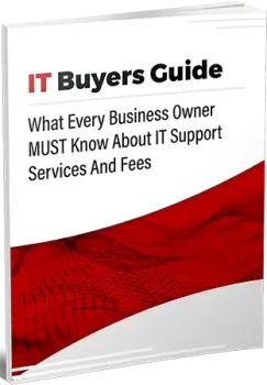 3D booklet cover titled IT Buyers Guide about IT support services and fees for business owners
