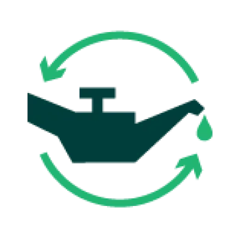 Engine oil can with a drop and circular arrows showing oil recycling or oil change process