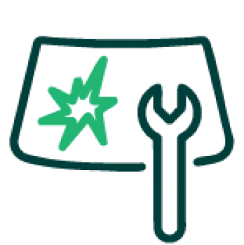 Icon of a car dashboard with a wrench and a star symbol representing maintenance or repair services.
