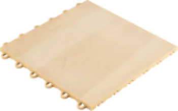Light wooden interlocking floor tile with a smooth surface and puzzle-like edges for easy installation.