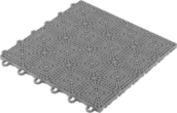 Gray interlocking plastic floor tile with a textured surface designed for easy assembly.