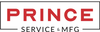 Prince Service & MFG logo with red and black text on transparent background