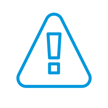 Blue warning triangle with exclamation mark inside on a black background symbolizing caution or alert