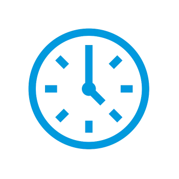 Blue clock icon showing time at 5:00 on a black background.
