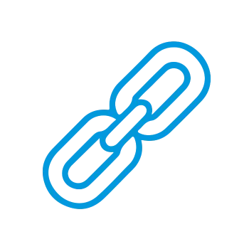 Blue chain link icon on black background symbolizing connection or link.