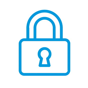 Blue outline of a padlock with a keyhole on a black background representing security or privacy.