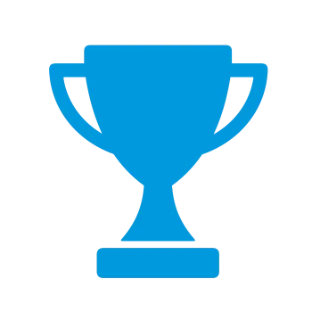 Blue trophy icon with two handles and a broad base symbolizing achievement or victory