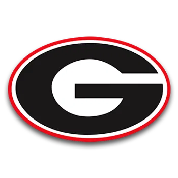 University of Georgia logo featuring a black G inside an oval with red and white borders