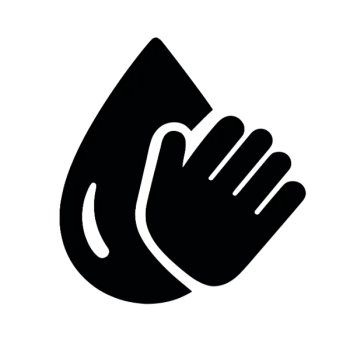 Icons showing various cleaning tools including spray bottle, sponge, squeegee, ladder, mop, wipe, and sparkle symbol