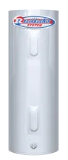 Tall ReliableAir System water heater with white cylindrical body and blue-red logo