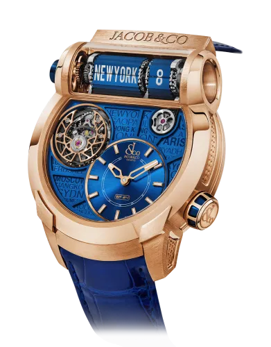 a blue and gold wrist watch