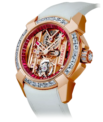 a watch with a red and white design