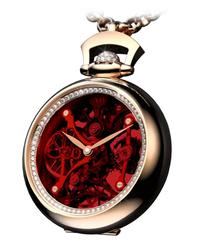 Brilliant Pocket Watch Pendant Skeleton Diamond Set Red Jacob Co