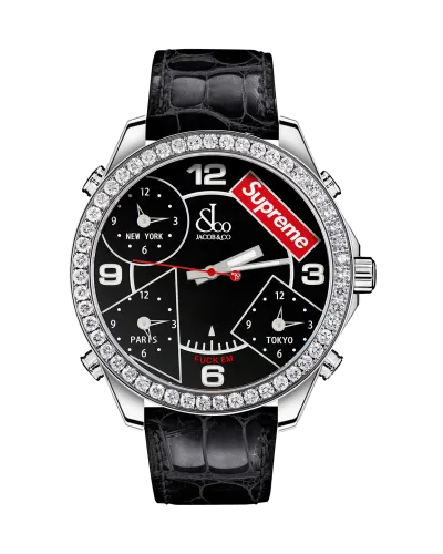 Supreme Four Time Zone Black Dial 40mm Jacob Co