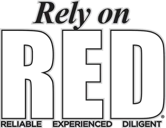 Black and gray text logo reading Rely on RED with reliable, experienced, diligent below in bold letters.