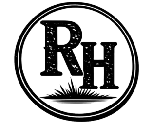 Black circular logo with letters RH and grass graphic inside