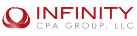 Logo of Infinity CPA Group, LLC featuring a red infinity symbol and company name in bold red letters.