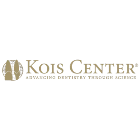 Kois Center logo with tooth illustrations and tagline advancing dentistry through science in gold and black colors