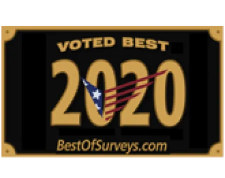 2020 Voted Best award badge with American flag design and BestOfSurveys.com text on black and gold background