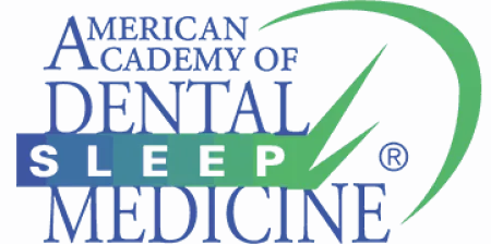 Logo of American Academy of Dental Sleep Medicine with green swoosh and blue text emphasizing sleep medicine.