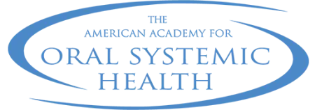 Logo of The American Academy for Oral Systemic Health in blue with oval swoosh design