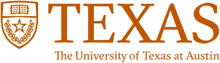 Logo of The University of Texas at Austin featuring a shield with a star and laurel leaves, and the university name in orange.