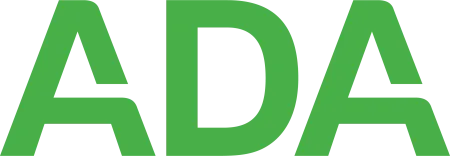 Green ADA logo with bold uppercase letters on a transparent background