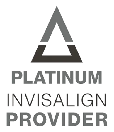 Platinum Invisalign Provider logo with a triangular emblem and text in gray and black.