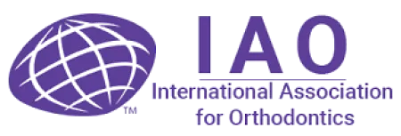Logo of the International Association for Orthodontics with a purple globe and acronym IAO.