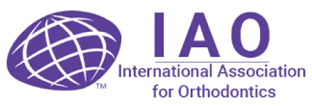 Purple International Association for Orthodontics logo with stylized globe and acronym IAO