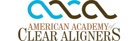 Logo of American Academy of Clear Aligners with stylized blue and brown design elements